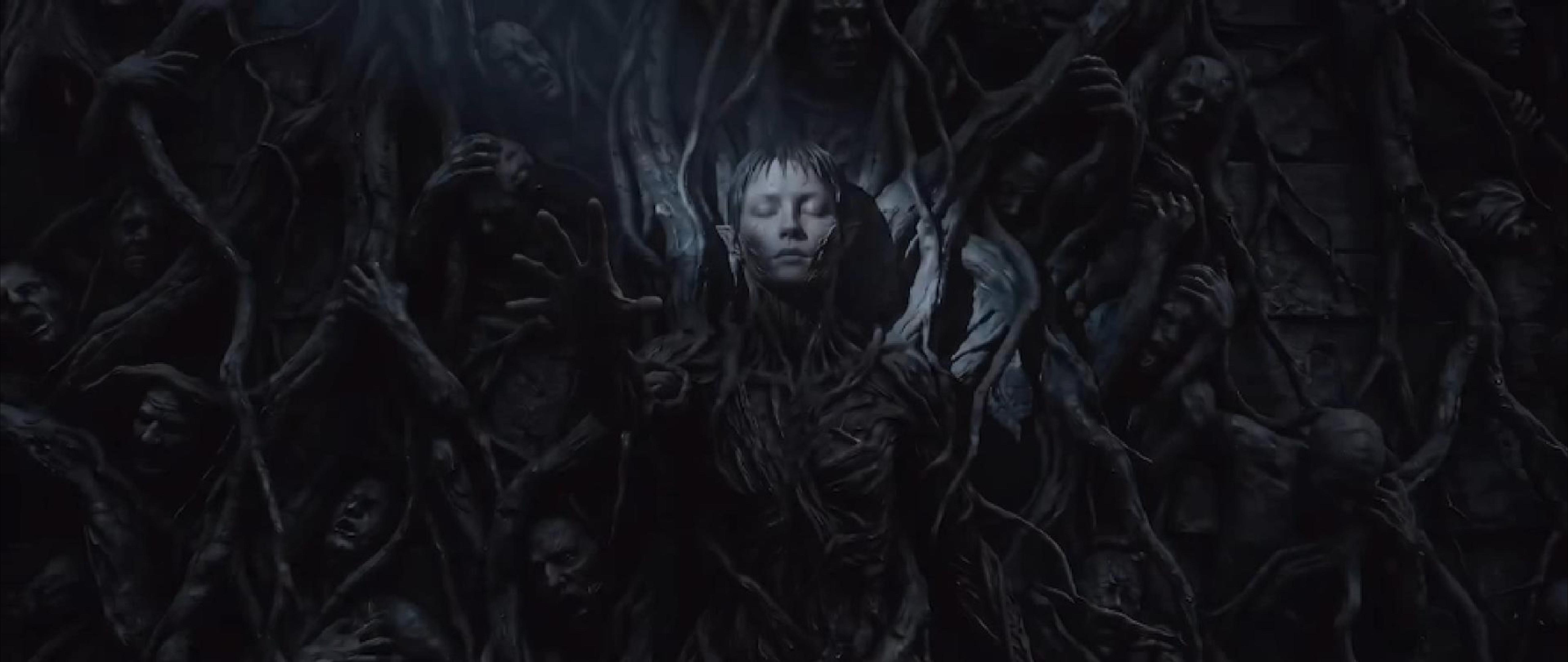 Sharleen Wang showreel cover: a figure surrounded by dark sculptural forms